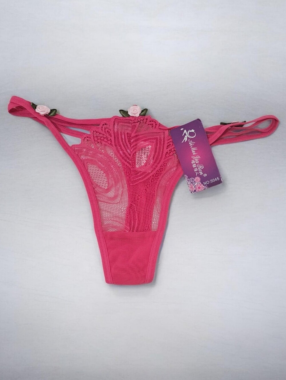 Hot Pink Floral Lace Thong Panty
